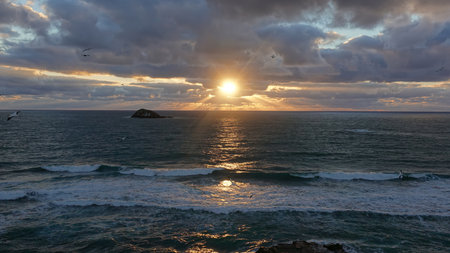 Sunset over the Pacific Ocean, New Zealandの写真素材