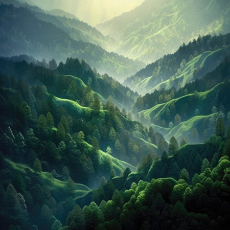 Fantastic foggy mountain landscape. Carpathian, Ukraine, Europe. Beauty world.の素材