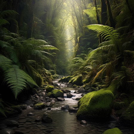 River in the rainforest, New Zealand. Computer generated image.の素材