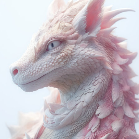 dragon statue on the white background, closeup of photo with soft focusの素材
