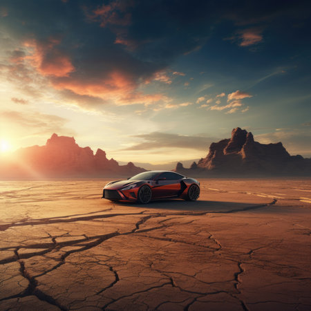 sport car in the desert. 3d render and film grain effectの素材