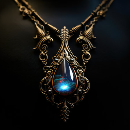 Jewelry pendant with precious stones on a black background.の素材
