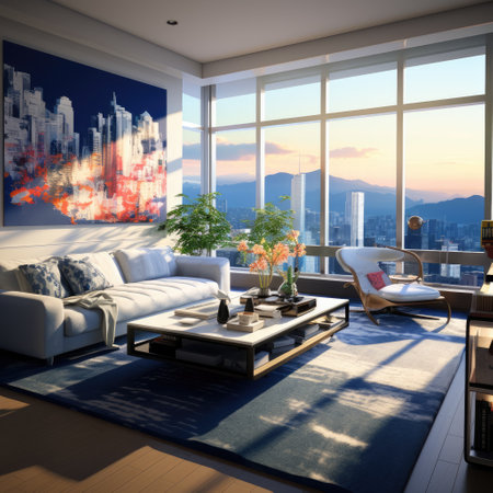 Modern bright interiors. 3d rendered illustration of living room interiorの素材