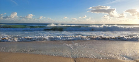 Panoramic view of the beach at sunset, Sri Lanka.の写真素材