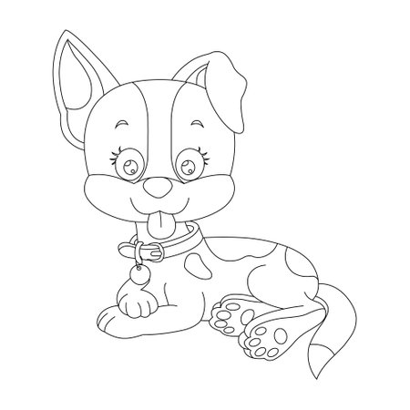 Cute puppy dog outline coloring page for kids animal coloring page cartoon vector illustrationのイラスト素材