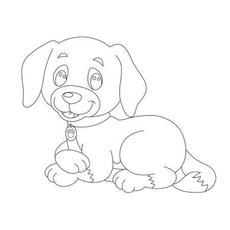 Cute puppy dog outline coloring page for kids animal coloring page cartoon vector illustrationのイラスト素材
