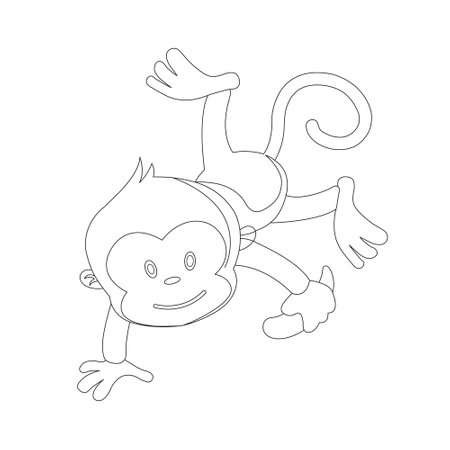 Cute little monkey outline coloring page for kids animal coloring book cartoon vector illustrationのイラスト素材