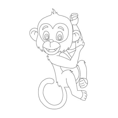Cute little monkey outline coloring page for kids animal coloring book cartoon vector illustrationのイラスト素材