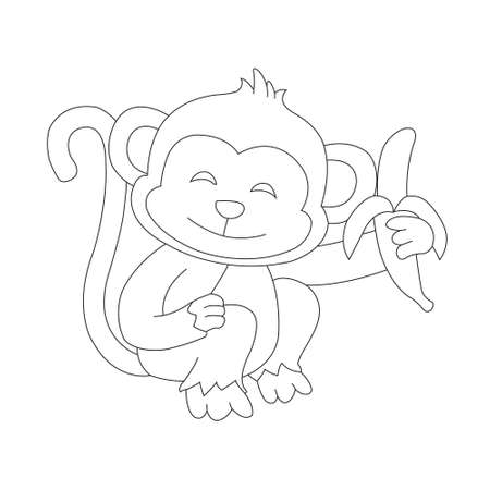 Cute little monkey outline coloring page for kids animal coloring book cartoon vector illustrationのイラスト素材