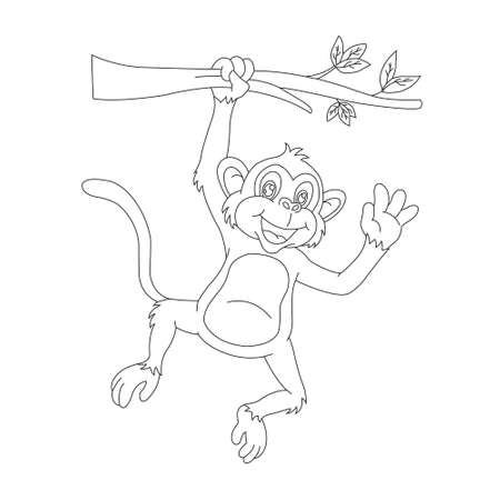 Cute little monkey outline coloring page for kids animal coloring book cartoon vector illustrationのイラスト素材