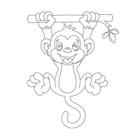 Cute little monkey outline coloring page for kids animal coloring book cartoon vector illustrationのイラスト素材