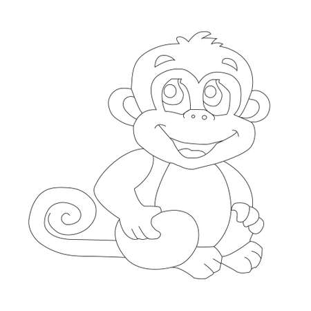Cute little monkey outline coloring page for kids animal coloring book cartoon vector illustrationのイラスト素材