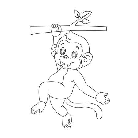 Cute little monkey outline coloring page for kids animal coloring book cartoon vector illustrationのイラスト素材