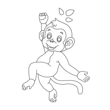 Cute little monkey outline coloring page for kids animal coloring book cartoon vector illustrationのイラスト素材