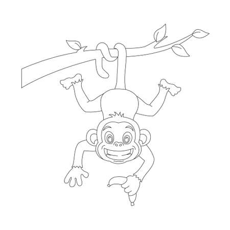 Cute little monkey outline coloring page for kids animal coloring book cartoon vector illustrationのイラスト素材