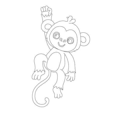 Cute little monkey outline coloring page for kids animal coloring book cartoon vector illustrationのイラスト素材