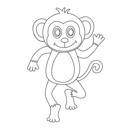 Cute little monkey outline coloring page for kids animal coloring book cartoon vector illustrationのイラスト素材