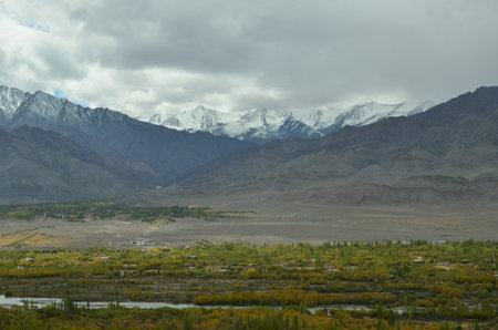 beautiful landscape of mountains tress and clouds