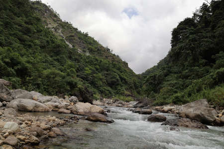 River in Himalayas, Annapurna Circuit Trek, Nepalの写真素材