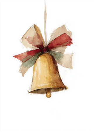 Elegant Christmas Illustration â Golden Bell with Ribbonの素材