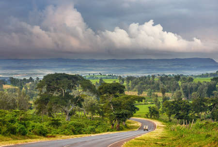 Scenic road to the famous Ngorog Ngoro National Park in Tanzania, Africa.の写真素材
