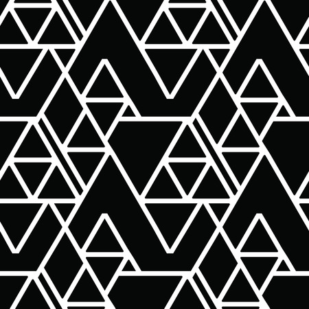 Vector geometric seamless pattern. Repeating abstract lines pattern in black and white. Classical triangle flat texture, pattern design 80s styleのイラスト素材