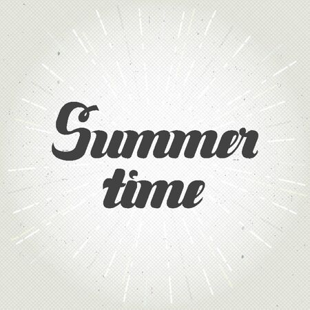 Summer time hand lettering. Handmade calligraphy vector illustration. Vector background, illustration with perfect vector grid texture. Say Hello to summer. Summer quote. Hand lettering summer typography poster badge, labelのイラスト素材