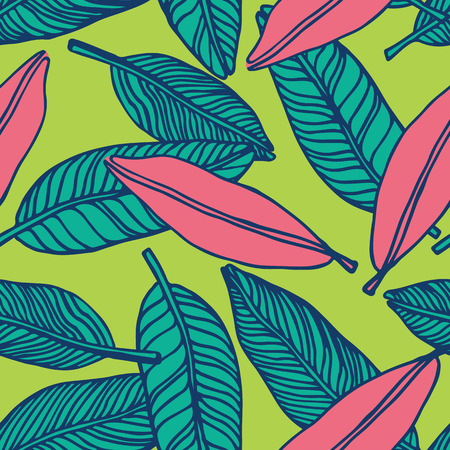 Beautiful colorful seamless tropical jungle floral pattern background with handdrawing doodle Universal summer patterrn for your clothers, typography, designのイラスト素材