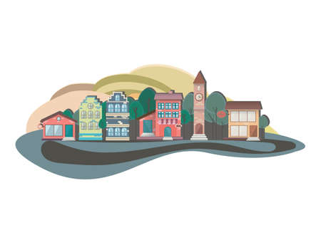 Modern vector flat design conceptual landscape illustration, cityscape, urbanのイラスト素材
