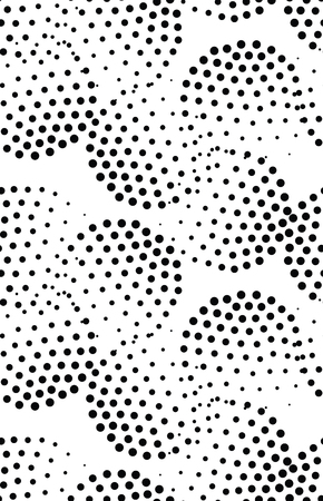Vector geometric seamless pattern. Repeating abstract circles gradation in black and white. Modern halftone circle design, pointillismのイラスト素材