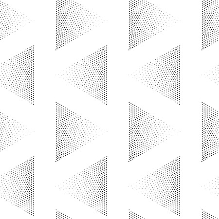 Vector geometric seamless pattern. Repeating abstract triangle gradation in black and white. Modern halftone circle design, pointillismのイラスト素材