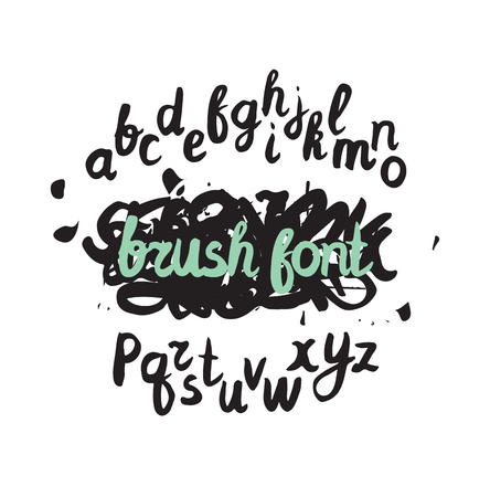 Vector handwritten brush alphabet on grunge background. Hand drawn calligraphic font. Stylized Letteringのイラスト素材