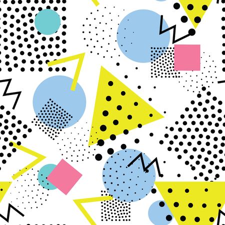 Vector colorful seamless pattern. Universal repeating geometric abstract figure, pseudo art. Wallpaper, wrapping paper, interior, pointillism, memphis, 80s, 90s styleのイラスト素材