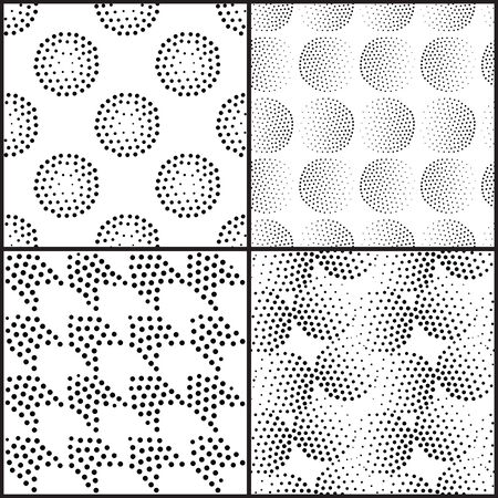 Vector abstract geometric seamless pattern. Repeating gradation in black and white. Modern halftone design, pointillismのイラスト素材
