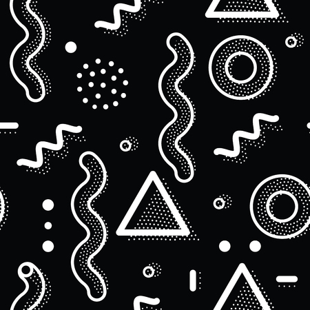 Vector seamless pattern in black and white. Universal repeating geometric abstract figure in pointillism, memphis, 80s, 90s style. Wallpaper, wrapping paper, interior, clothesのイラスト素材