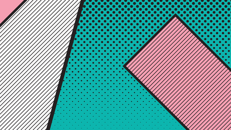 black and white pop art geometric pattern juxtaposed with bright bold blocks of squiggles. Material design background. Futuristic, prospectus, poster, magazine, broadsheet, leaflet, book, billboardのイラスト素材