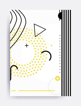 Colorful trend Neo Memphis geometric pattern juxtaposed with bright bold blocks of color zig zags, squiggles, erratic images. Design background elements composition. Magazine, leaflet, billboardのイラスト素材