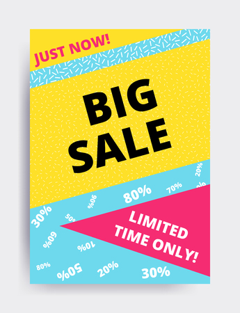 Flat design eye catching sale website banner template. Bright colorful vector illustrations for social media, posters, email, print, mobile phoned designs, ads, promotional material. Yellow Pink Blueのイラスト素材