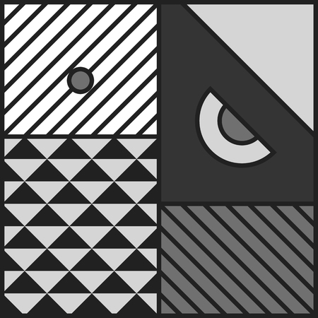 Festive Background in Neo Memphis Style Monochrome Decorative Wallpaper with Simple Editable Bold Block black and white Color positive digital printのイラスト素材