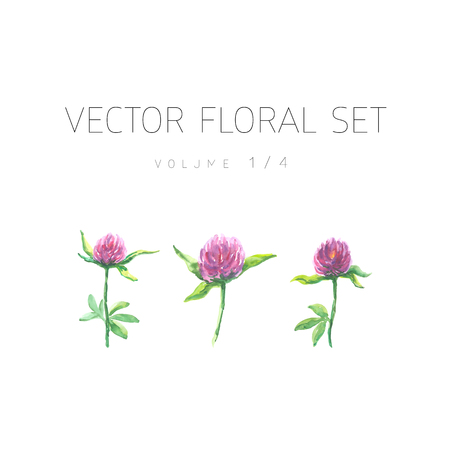 Bright watercolor set of vector flowers with leaf isolated on white backgroundのイラスト素材