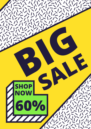 Flat design sale website banner template. Bright colorful vector illustrations for social media, posters, email, print, ads designs, promotional material. Yellow Pink Blue black and whiteのイラスト素材
