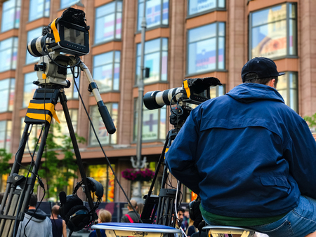 Camcorder Professional video equipment for camera photography outdoorの写真素材