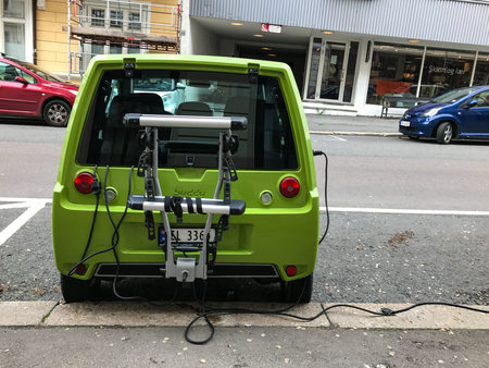 Electric car charging station in Osloのeditorial素材