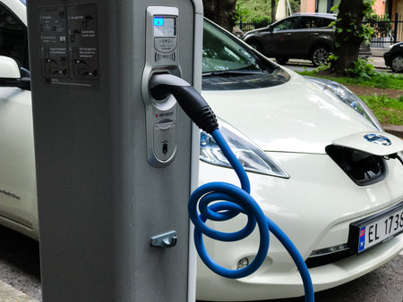 Electric car charging station in Osloのeditorial素材