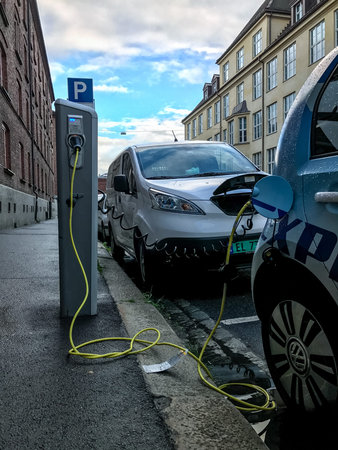 Electric car charging station in Osloのeditorial素材