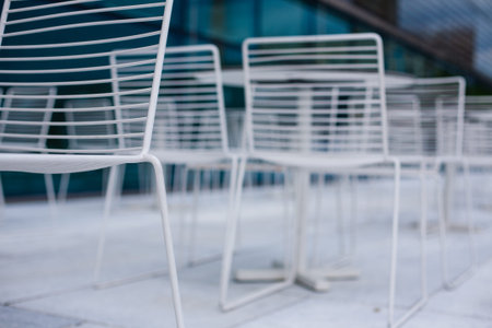 White empty chairs outdoorsの写真素材