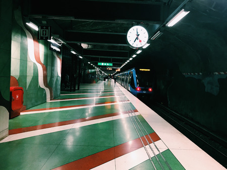 Kungstradgarden tunnelbanestation Underground. Blue line, central station of the Subway Stockholm, Swedenのeditorial素材