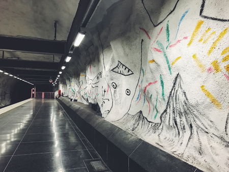 Hallonbergen tunnelbanestation Underground. Station on blue line of Stockholm metroのeditorial素材