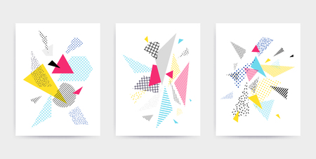 Colorful Pop art geometric pattern with bright bold blocks squiggles. Colorful Material Design Background in Pink Yellow Blue Black and White. Prospectus, poster, magazine, broadsheet, leaflet, bookのイラスト素材