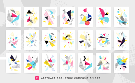 Colorful Pop art geometric pattern with bright bold blocks squiggles. Colorful Material Design Background in Pink Yellow Blue Black and White. Prospectus, poster, magazine, broadsheet, leaflet, bookのイラスト素材